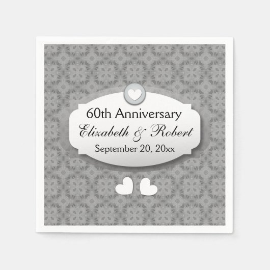 Serviette En Papier 60e anniversaire du Mariage Diamant A10 (Devant)