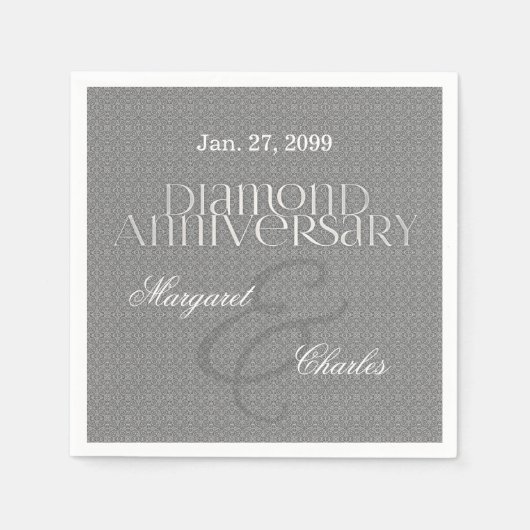 Serviette En Papier 60e anniversaire du Mariage diamant Argent (Devant)