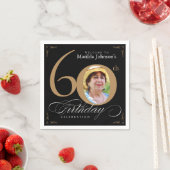 Serviette En Papier 60e anniversaire Elegant Black Gold Calligraphie (En situation)