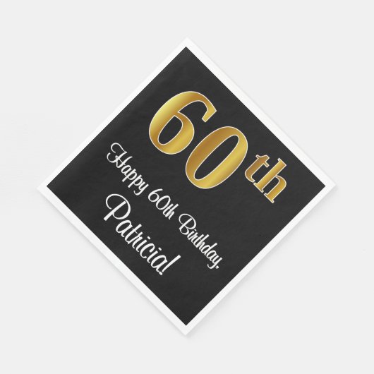 Serviette En Papier 60e anniversaire ~ Elégant Luxueux Faux Gold Look  (Coin)