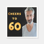 Serviette En Papier 60e anniversaire fête noir or acclamer photo (Devant)