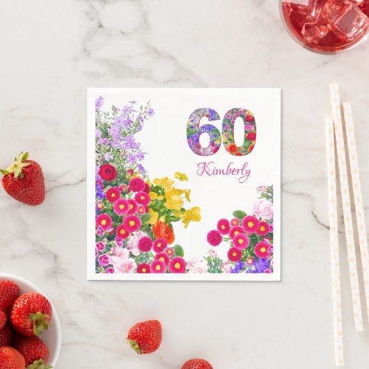 Serviette En Papier 60e anniversaire fleur fleurie bouquet serviettes (En situation)