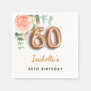 Serviette En Papier 60e anniversaire floral rose or eucalyptus monogra