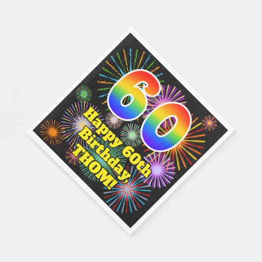 Serviette En Papier 60e anniversaire : Fun Motif Fireworks + Rainbow 6 (Coin)