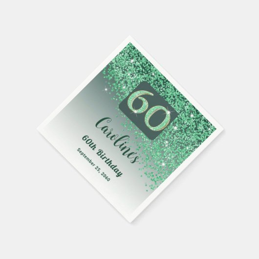 Serviette En Papier 60e anniversaire Jolie Parties scintillant verte (Coin)