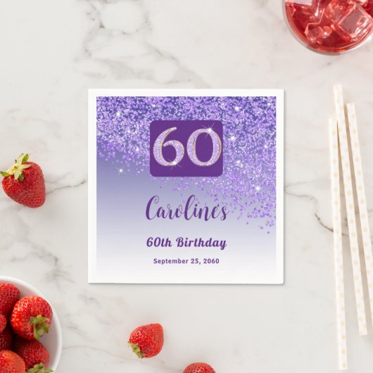 Serviette En Papier 60e anniversaire jolie Parties scintillant violett (En situation)