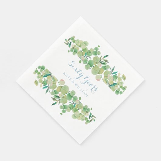 Serviette En Papier 60e anniversaire Mariage Eucalyptus verdure (Coin)