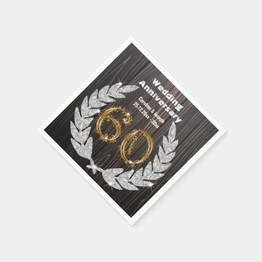 Serviette En Papier 60e Anniversaire Mariage Gold & Diamond Laurel Nap (Coin)