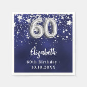 Serviette En Papier 60e anniversaire marine bleu argent étoiles (Devant)