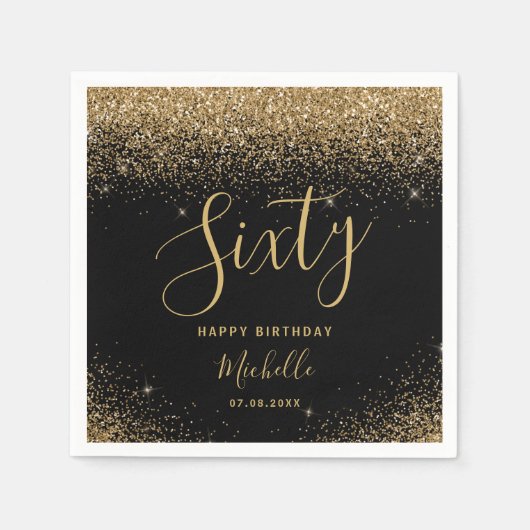 Serviette En Papier 60e anniversaire moderne Black Gold Parties scinti (Devant)