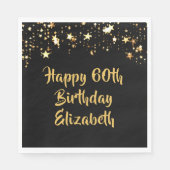 Serviette En Papier 60e anniversaire moderne Black Gold Stars Nom (Devant)