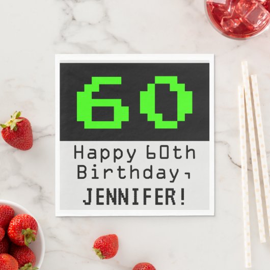 Serviette En Papier 60e anniversaire - Nerdy / Geeky Style "60" & Nom (En situation)