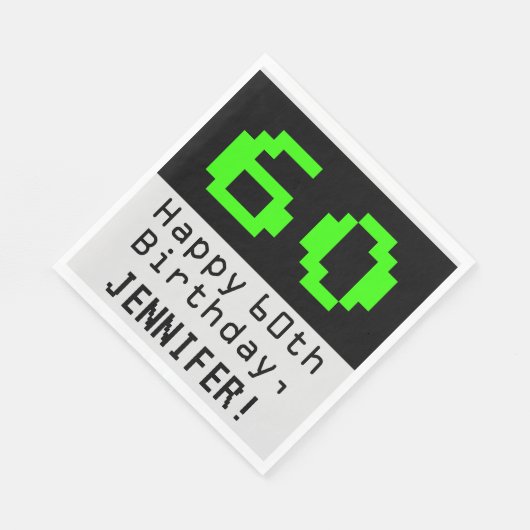 Serviette En Papier 60e anniversaire - Nerdy / Geeky Style "60" & Nom (Coin)