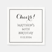 Serviette En Papier 60e anniversaire Noir Élégant Script moderne (Devant)