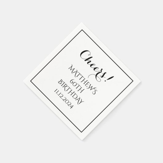 Serviette En Papier 60e anniversaire Noir Élégant Script moderne (Coin)