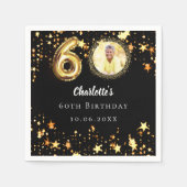 Serviette En Papier 60e anniversaire noir étoiles d'or photo (Devant)