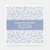 Serviette En Papier 60e anniversaire Numéro Motif Bleu et Blanc Napkin (Devant)