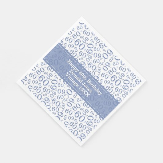 Serviette En Papier 60e anniversaire Numéro Motif Bleu et Blanc Napkin (Coin)