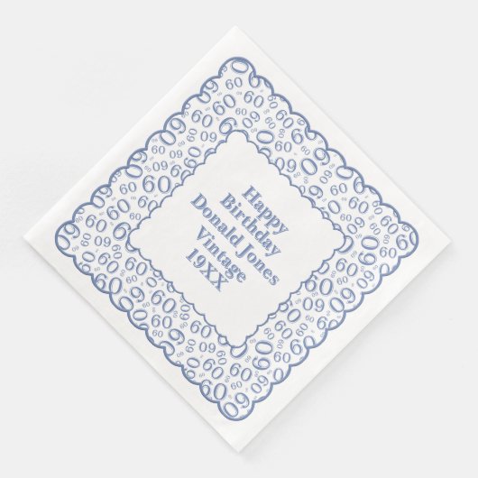 Serviette En Papier 60e anniversaire Numéro Motif pétoncles bleu/blanc (Coin)
