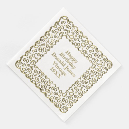 Serviette En Papier 60e anniversaire Numéro Motif pétoncles or/blanc (Coin)