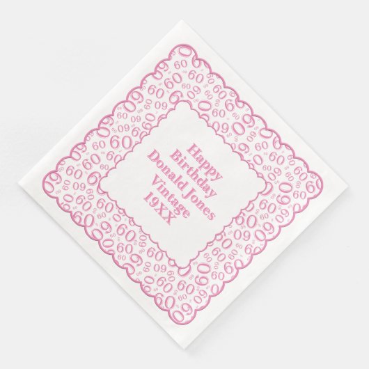 Serviette En Papier 60e anniversaire Numéro Motif pétoncles rose/blanc (Coin)