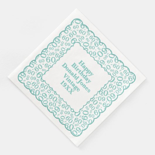 Serviette En Papier 60e anniversaire Numéro Motif pétoncles Turquoise/ (Coin)