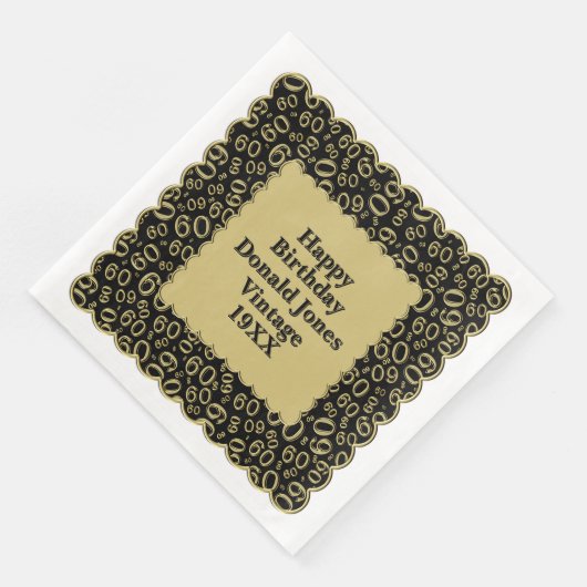 Serviette En Papier 60e anniversaire Numéro Motif St Jacques Black Gol (Coin)