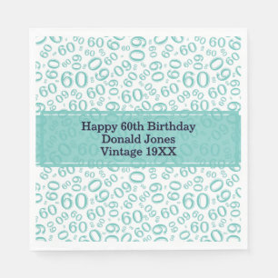 Serviette En Papier 60e anniversaire Numéro Motif Turquoise et blanc N