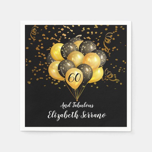 Serviette En Papier 60e anniversaire Parties scintillant de ballons no (Devant)