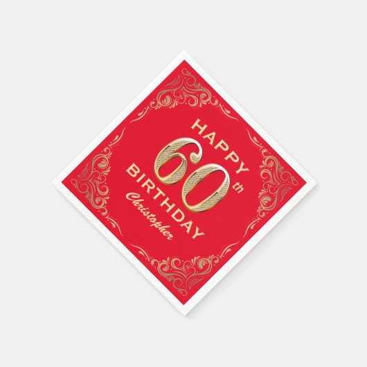 Serviette En Papier 60e anniversaire Parties scintillant rouge et or c (Coin)