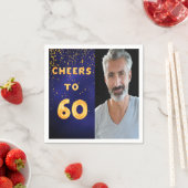 Serviette En Papier 60e anniversaire photo ballons d'or bleu (En situation)