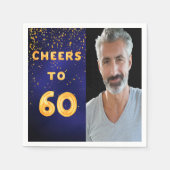 Serviette En Papier 60e anniversaire photo ballons d'or bleu (Devant)