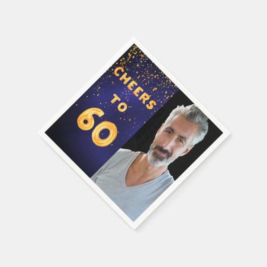 Serviette En Papier 60e anniversaire photo ballons d'or bleu (Coin)