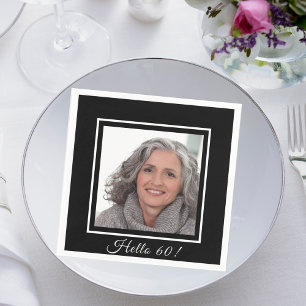 Serviette En Papier 60e anniversaire photo personnalisée noir blanc