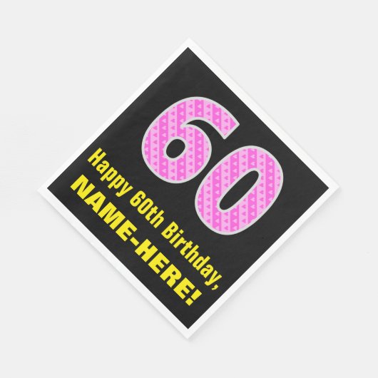 Serviette En Papier 60e anniversaire : Pink Stripes and Hearts "60" + (Coin)