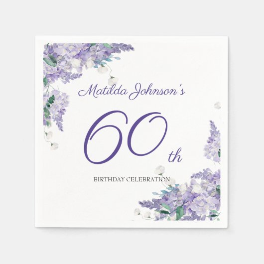 Serviette En Papier 60e anniversaire Purple Floral Wisteria Elégant Bl (Devant)