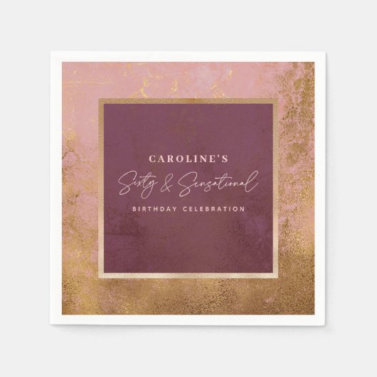 Serviette En Papier 60e anniversaire Rose de fête d'or Script (Devant)