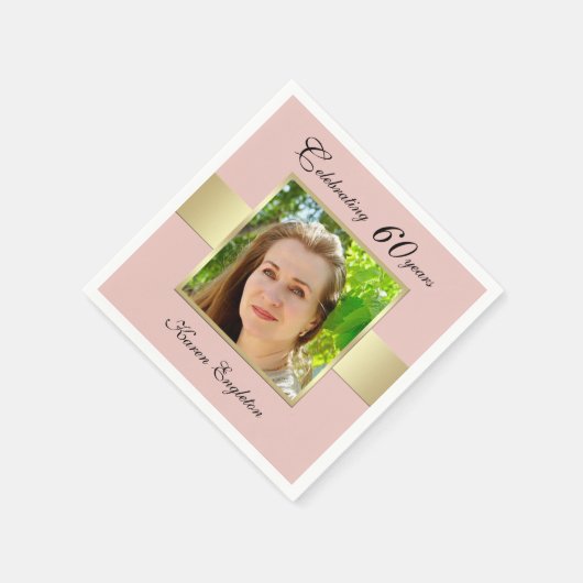 Serviette En Papier 60e anniversaire Rose de fête Gold Photo Napkins (Coin)