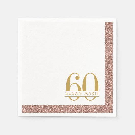 Serviette En Papier 60e anniversaire Rose Gold Personnalisé Parties sc (Devant)
