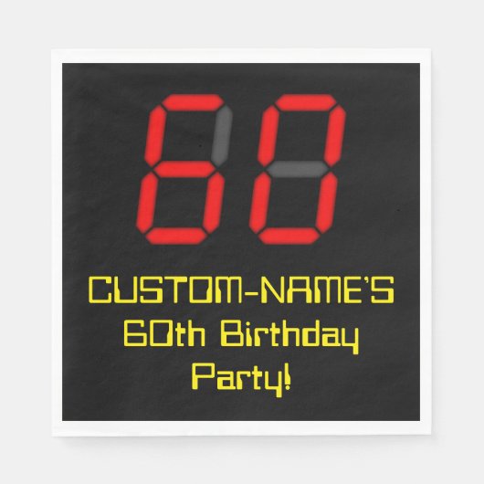 Serviette En Papier 60e anniversaire : Rouge Digital Horloge Style "60 (Devant)