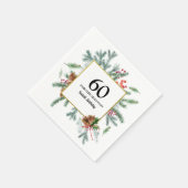 Serviette En Papier 60e anniversaire Rustic Winter Greenery Bow rouge (Coin)