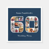Serviette En Papier 60e anniversaire Soixante photo Collage bleu foncé (Devant)