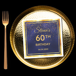 Serviette En Papier 60e anniversaire sur minuit bleu or confetti