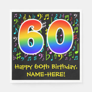 Serviette En Papier 60e anniversaire - Symboles de musique colorée, a