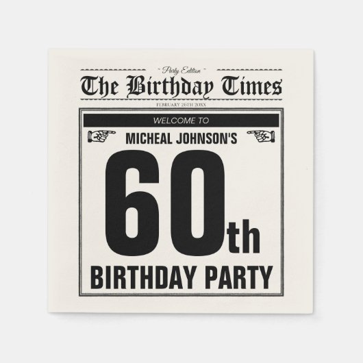 Serviette En Papier 60e Anniversaire vieux journal drôle unique person (Devant)