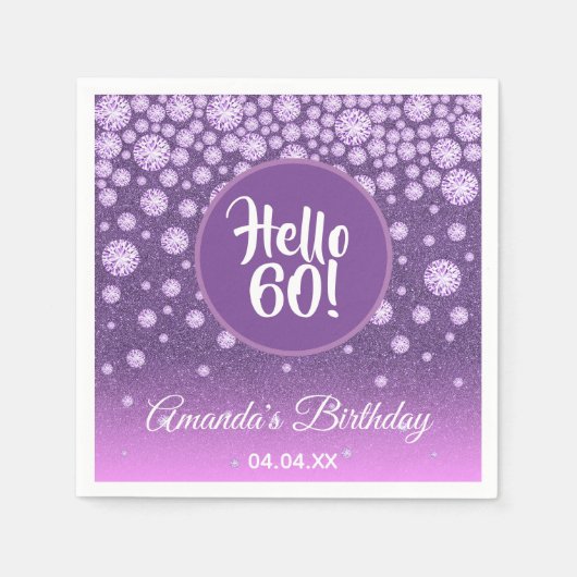 Serviette En Papier 60e anniversaire violet parties scintillant bonjou (Devant)