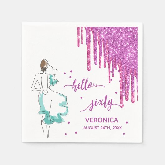 Serviette En Papier 60e anniversaire violet rose parties scintillant g (Devant)