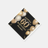 Serviette En Papier 60e fête d'anniversaire Ballons noirs et or (Coin)