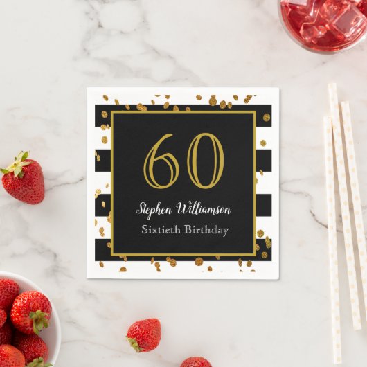 Serviette En Papier 60e fête d'anniversaire| Black White and Gold Part (En situation)
