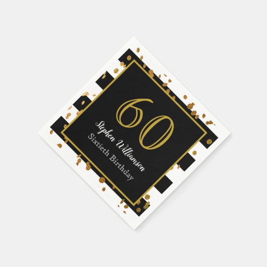 Serviette En Papier 60e fête d'anniversaire| Black White and Gold Part (Coin)